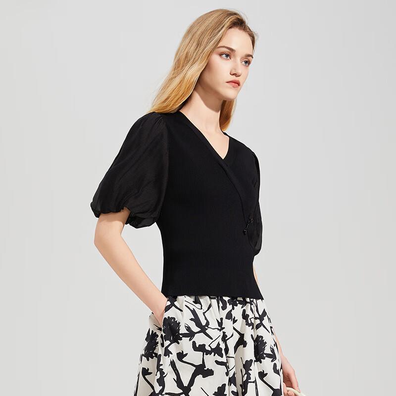 Women's New Chinese Style V-Neck Knit Short Sleeve Top