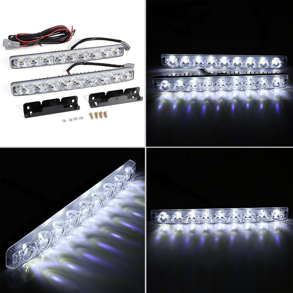 2Pcs 9-LED Daytime Running Lights Long Strip Design LED Strip Lights Driving Lamps  Fog Conditions