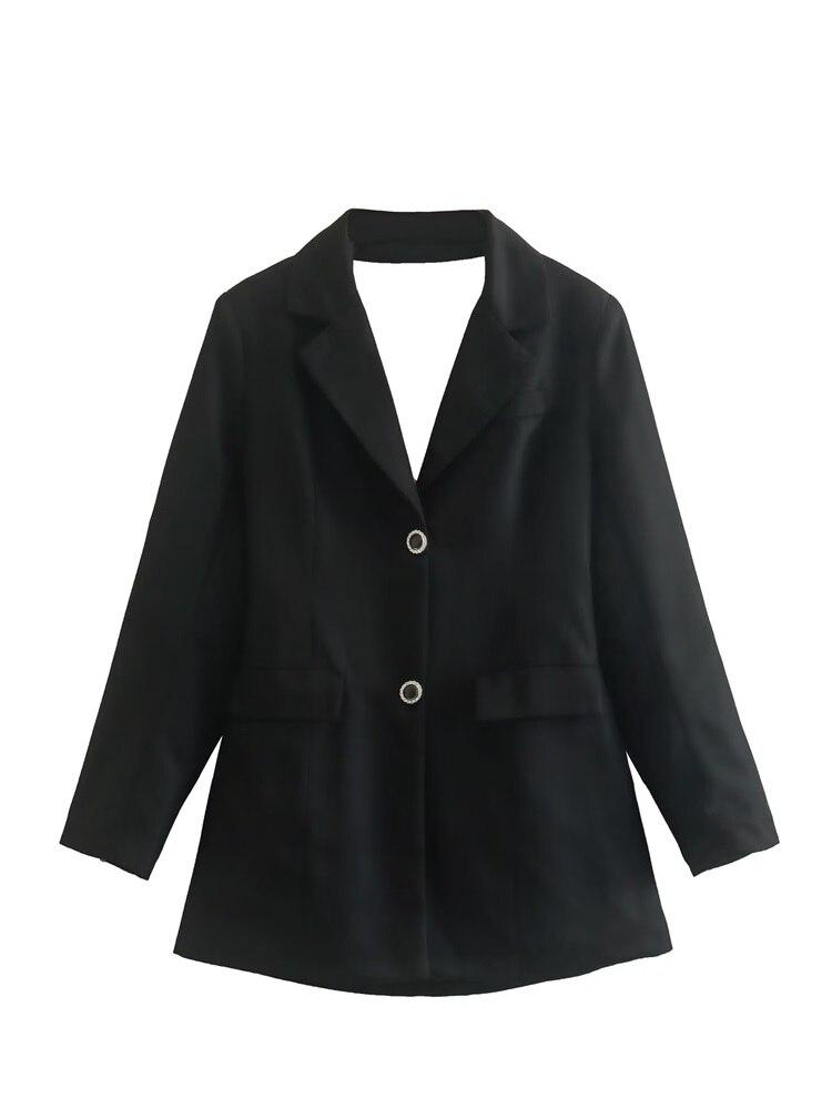 

MESTTRAF сексуальный дизайн 2022 накладные карманы с открытой спиной и бантом однобортный пиджак пальто ретро женская верхняя одежда с длинными рукавами