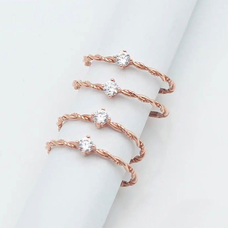 Фиолетовое Золотое Кольцо с Инкрустацией Цирконами, Простой Холодный Стиль Дизайна, Кольцо с Покрытием Розовым Золотом.