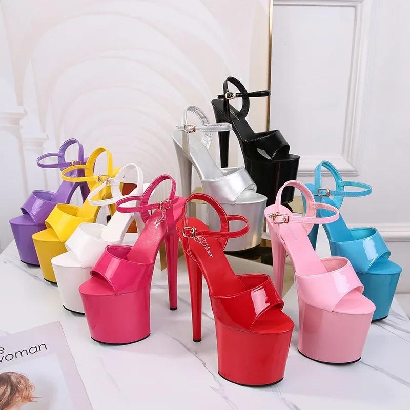 Fashion patent leather 20cm extra-high heels stilettos sexy waterproof platform, hate the sky and high sandals women designer sandals