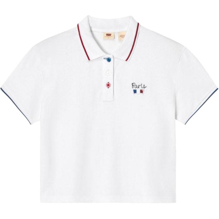 

Levis SS24 Парижская лимитированная капсульная коллекция Рубашка поло с вышитым логотипом Женские топы Белый 0023U-0000 S