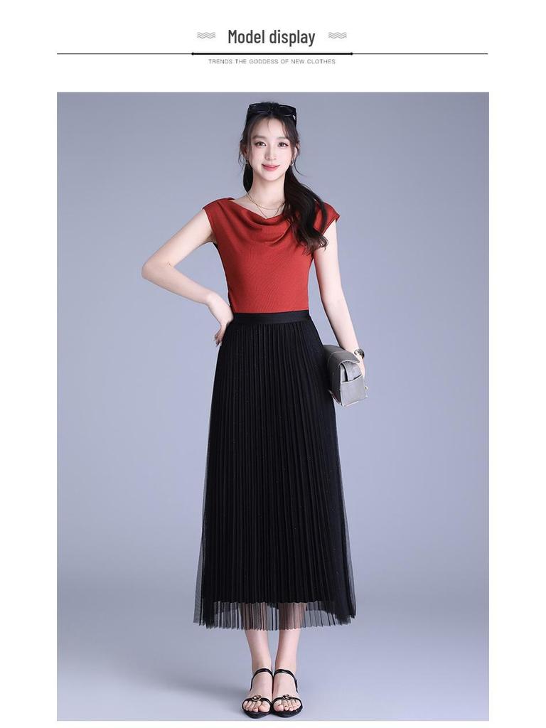 Spring 2026 Reversible Mesh Pleated A-line Midi Skirt