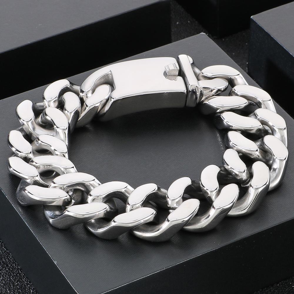 Hiphop Stainless Steel Bracelet Men's Accessories Christmas Gifts Jewelry Matte Brushed 20MM Width Curban Chain Man Bracelets