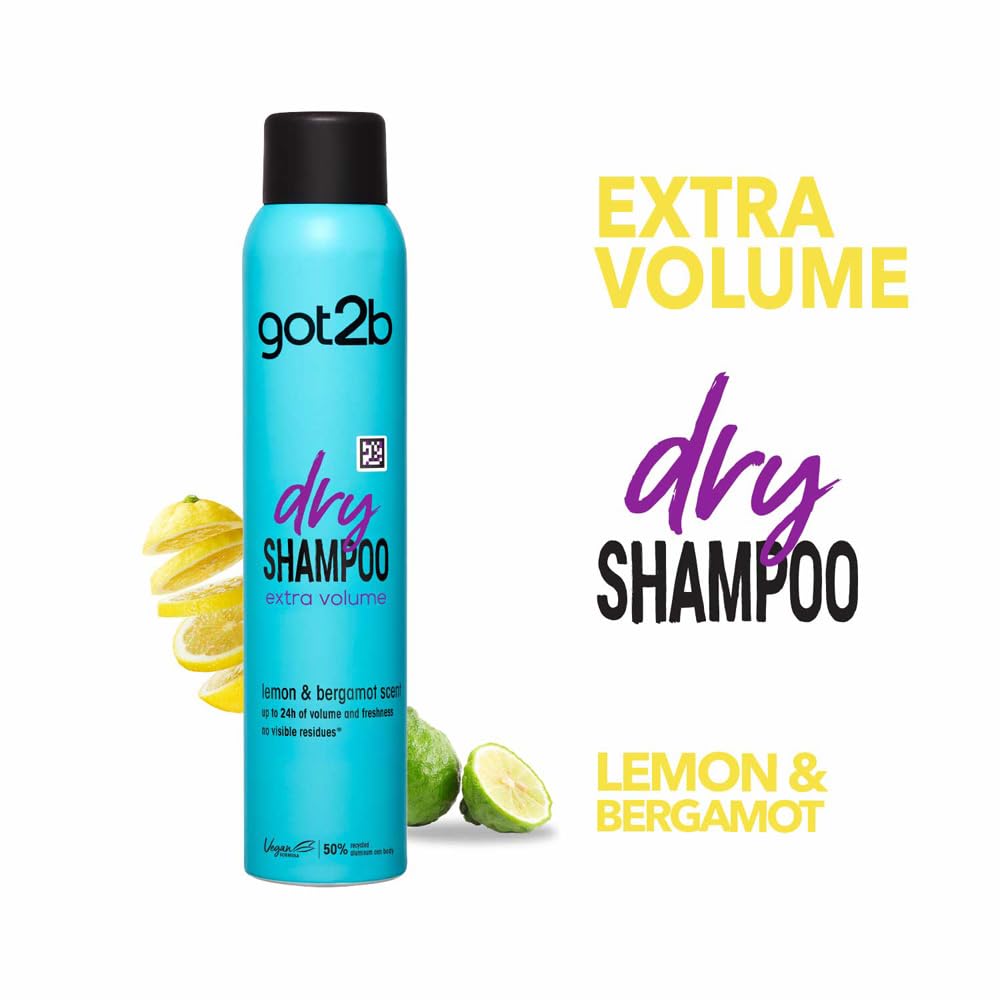 Got2b Dry Shampoo Instant Fresh Up Extra Volume, Cleanser With 48hrs Fragrance of Lemon & Bergamot, 200 ml
