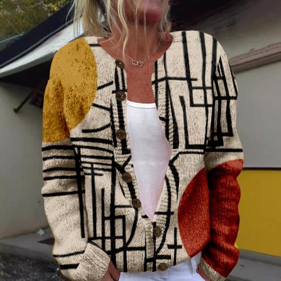 Cardigan aperto sul davanti, vestibilità comoda, con stampa animalier, girocollo, manica lunga, da donna