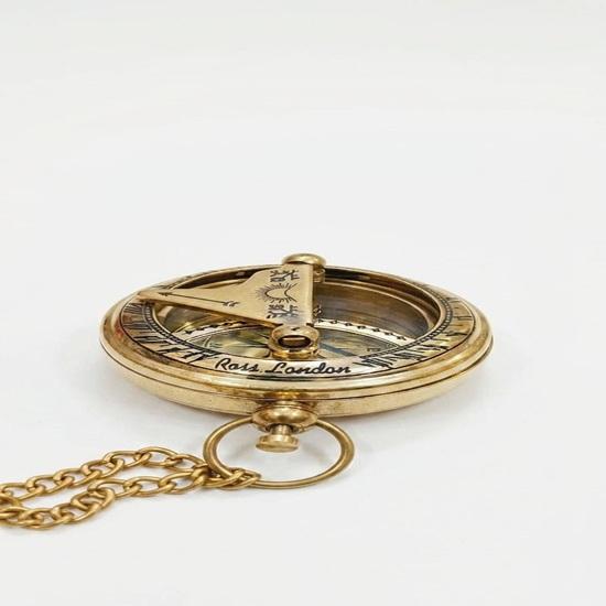 Collectible Brass Push Button Sundial Compass Polished Lid Navigational Compass