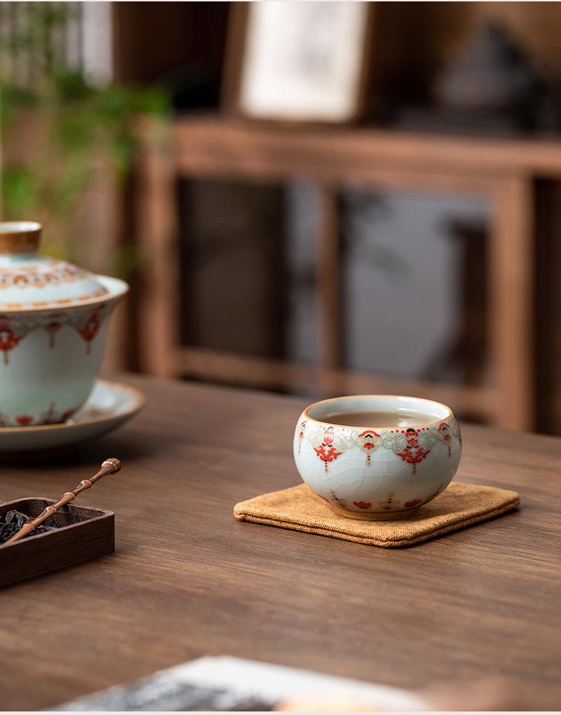 Ru Kiln Crackle Glaze Ceramic Gongfu Teacup - High-Grade Personal Tea Tasting Cup