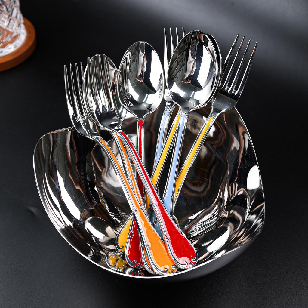 Enamel Color Western Food 304 Stainless Steel Tableware Set Stainless Steel Knife, Fork and Spoon Five-piece Set Steak Knife and Fork