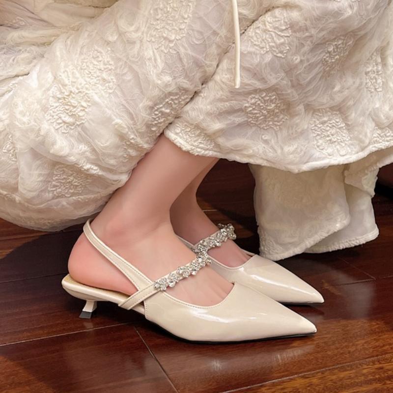 Fashion Summer Women Silver Back Clasp Sandals  High-Heeled Rhinestone Mary Jane Shoes Ladies Slingback Temperament Gold Pumps