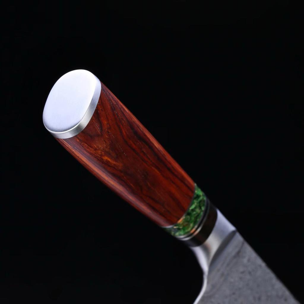 7.7 Inch Santoku Knife Damascus Steel Blade Rosewood Handle Sharp Chef Cleaver Utility Slicing Handmade Longquan Kitchen Knife