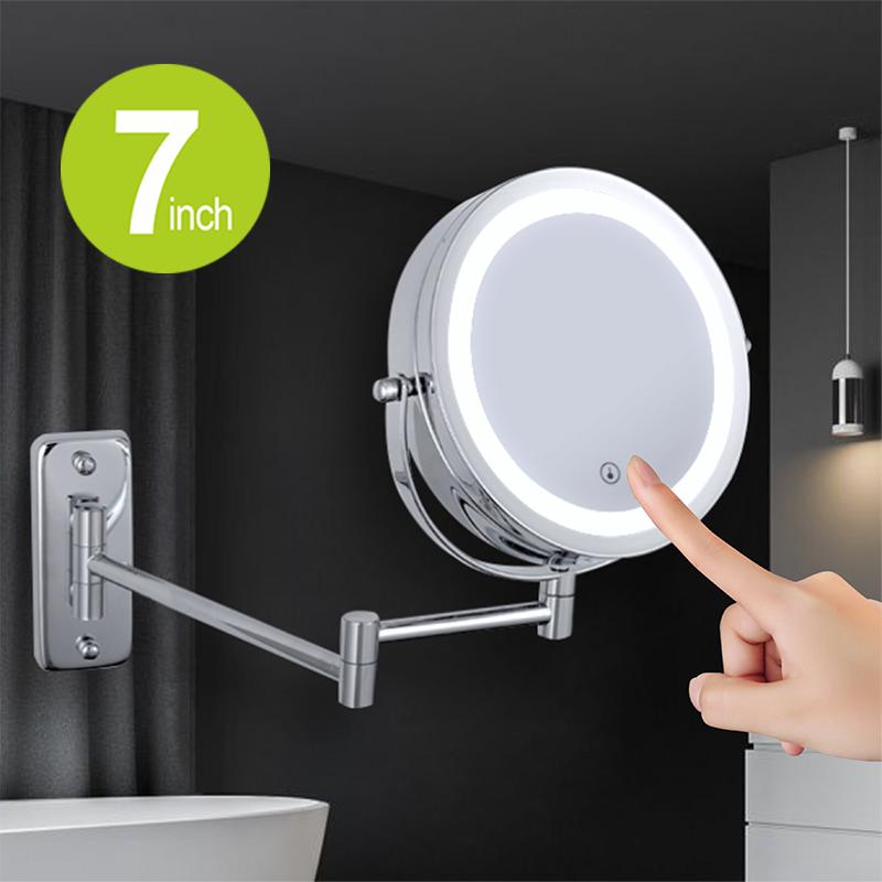 Buy Folding Arm Extend Bathroom Mirror With LED Light 7 Inch Wall