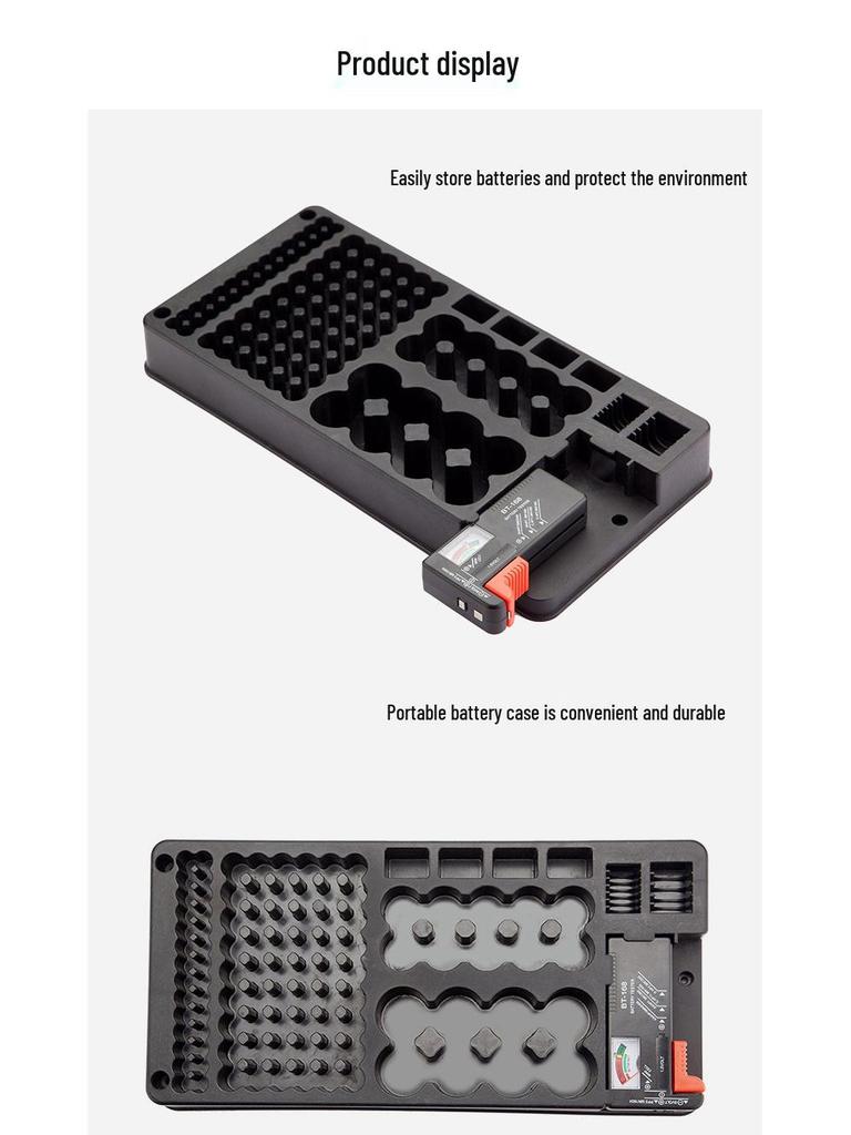 Battery Storage Rack with Tester - 116-Grid Lidless Organizer