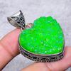 Green Titanium Druzy Vintage Pendant 1.85" Silver Tone Heart Gemstone Jewelry