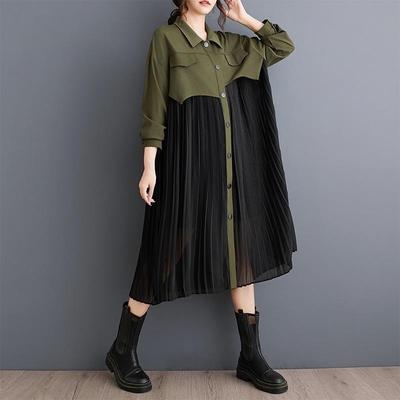 Lange mouwen Grote maten vintage patchwork nieuw in jurken voor dames casual los lente herfst Overhemdjurk