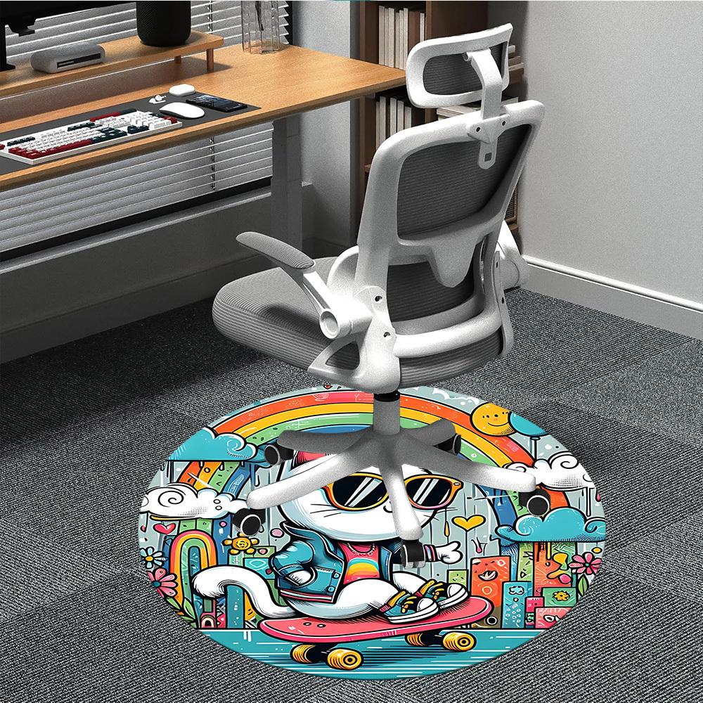

1pc Kitty Skateboard Office Round Area Rug, Under Office Chairs Bedroom Living Room Home Decor, Room Deco, Available in Various Sizes 128 80cm by 80cm