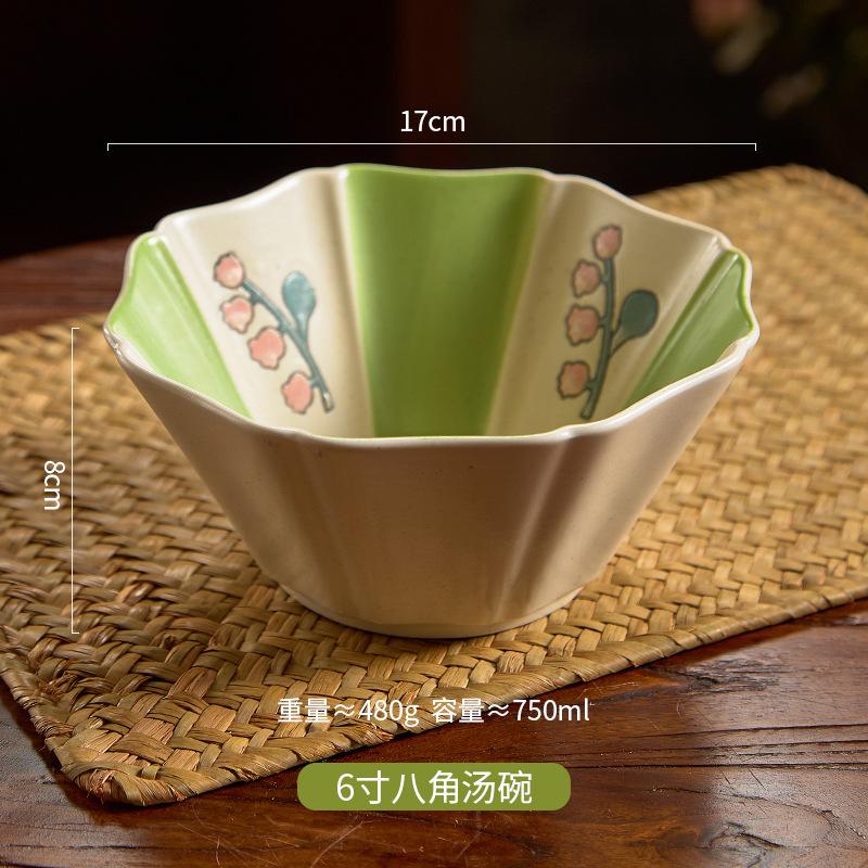 Retro Lily Of The Valley Tableware High Value Octagonal Plate Flat Plate Underglaze Ceramic Bowl Irregular Household Plate Rice Bowl