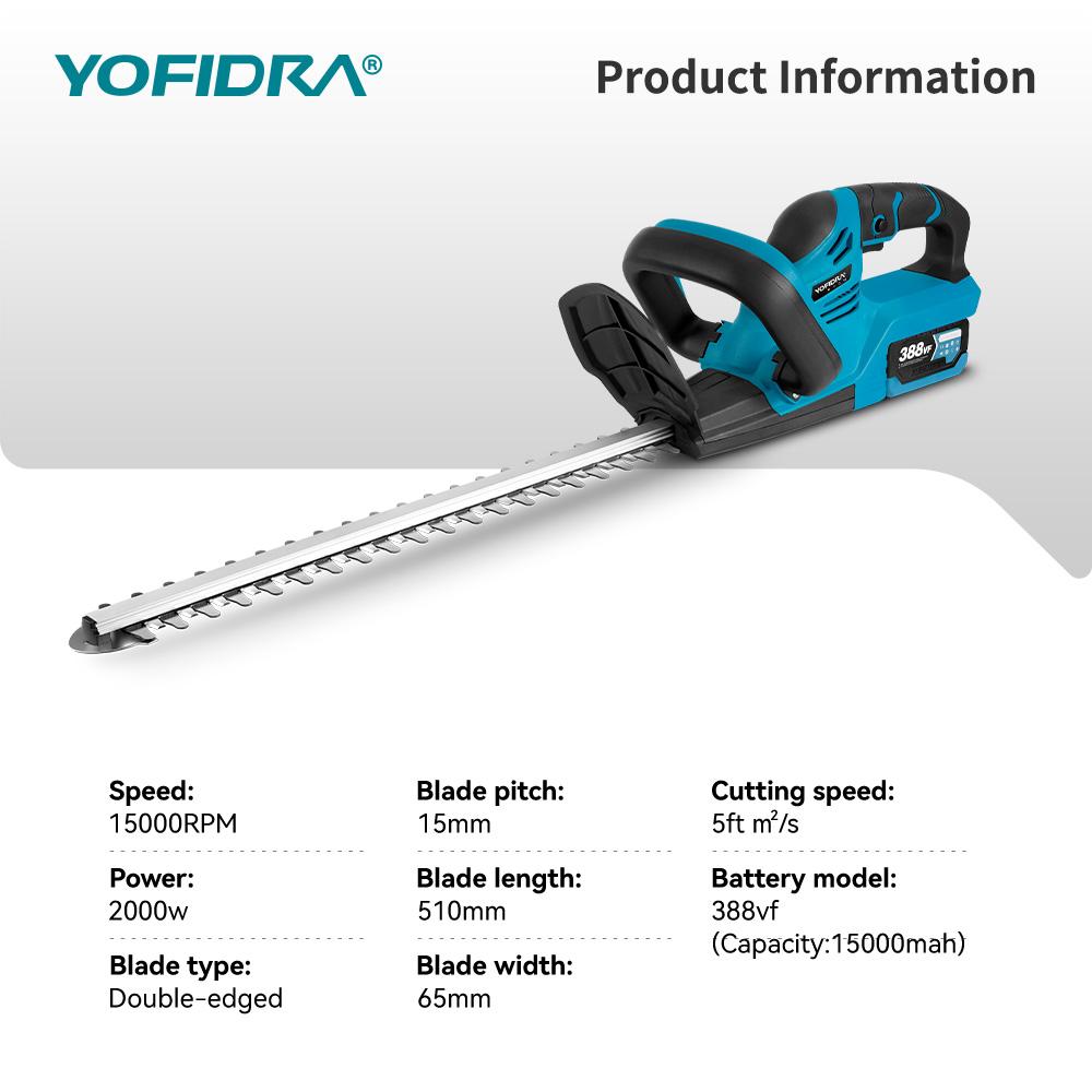 YOFIDRA 2000W Electric Hedge Trimmer 15000RPM Lawn Mower Garden Landscaping Hedge Pruner Trimmer Tool For Makita 18V Battery