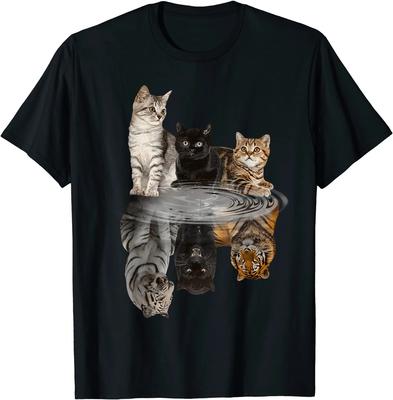 The Kitten Reflects The Tiger In Water Funny Cat Lovers Gift TShirt 100 Cotton ONeck Summer Short Sleeve Casual Mens Tshirt