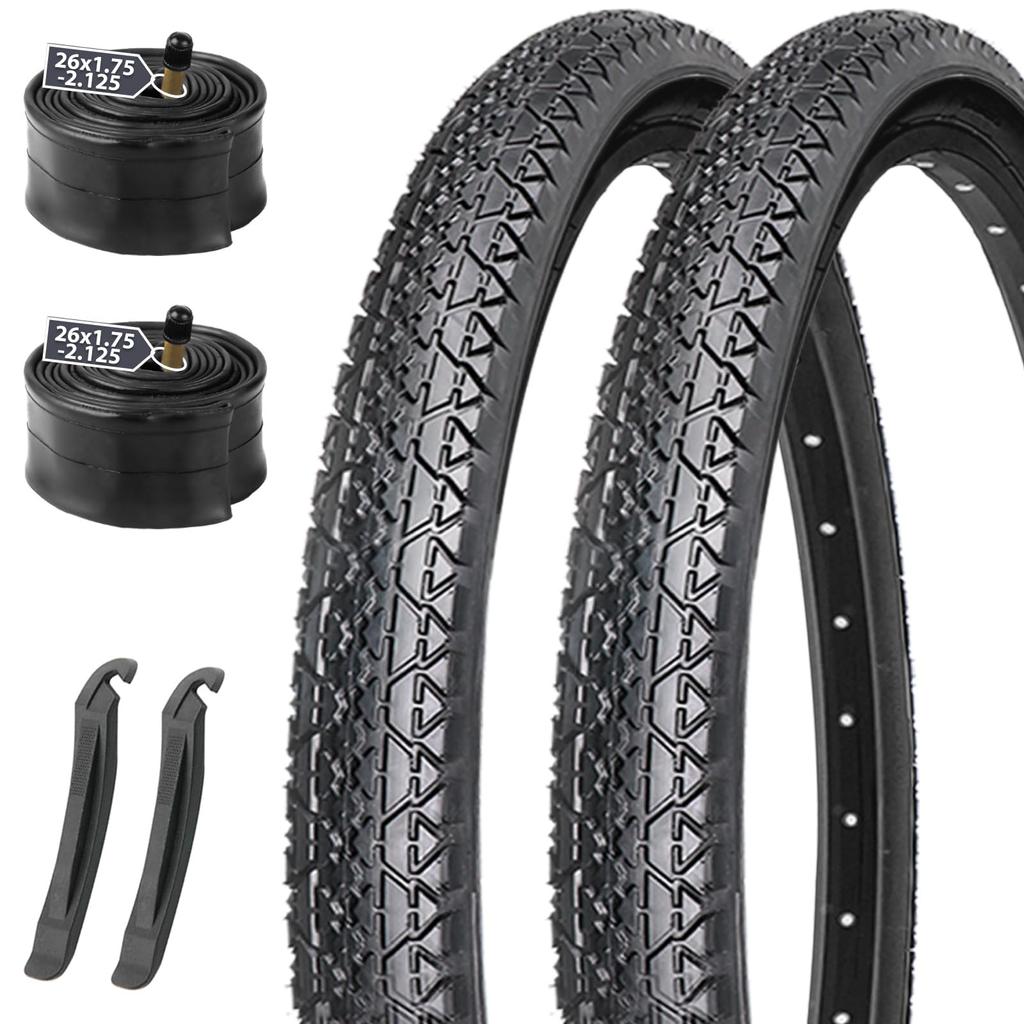MOHEGIA Set of 2 26x2.125" Bicycle Tires with 57-559 Schrader Valves and Tubes - Compatible with Beach Cruisers, Mountain Bikes, City Bikes, and Elect
