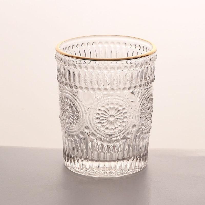 

1pcs Golden Edge Sunflower Cup Embossed Glass Cup Water Cup Summer Ins Style Juice Drink Coffee Beer Mug Transparent Water Cup 1pcs