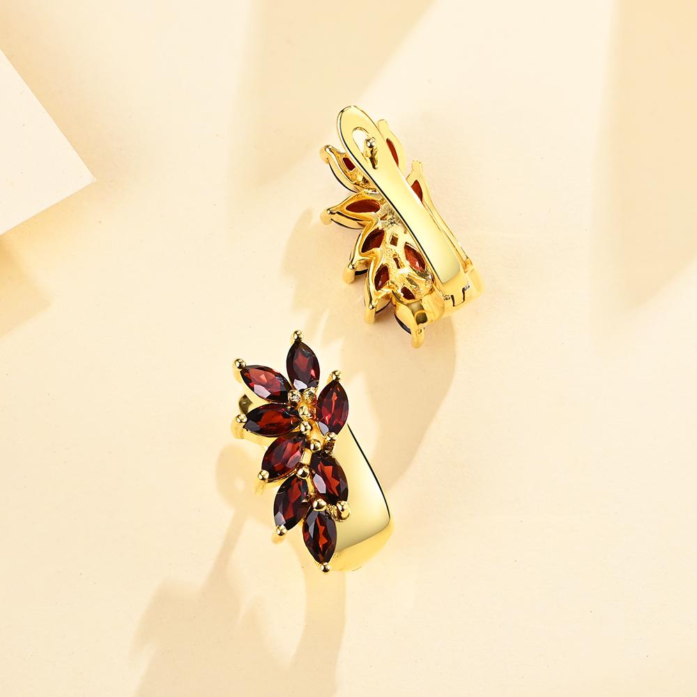 Nya mönster Smyckesset med naturlig röd granat ädelstensring örhänge 925 sterling silver 18k guldplätering fina smycken för kvinnor