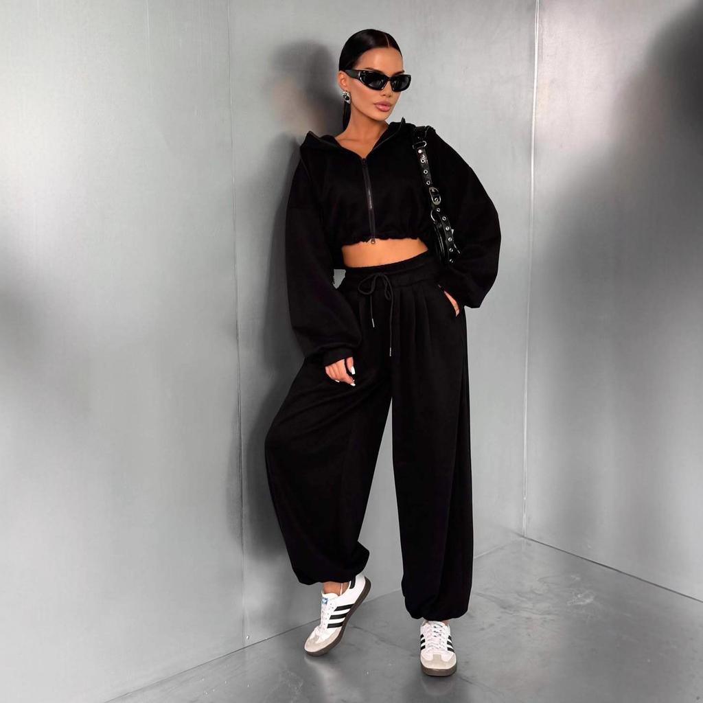 2025 Cross-border European and American Women's Clothing Amazon Hooded Long-sleeved Zipper Sports Casual Pants Commuter Fashion Suit
