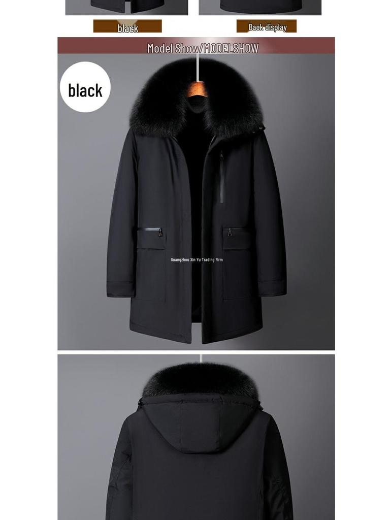 2025 Men's Mid-Length Winter Parka: Warm Down Jacket with Detachable Liner for Middle-Aged and Elderly Dads