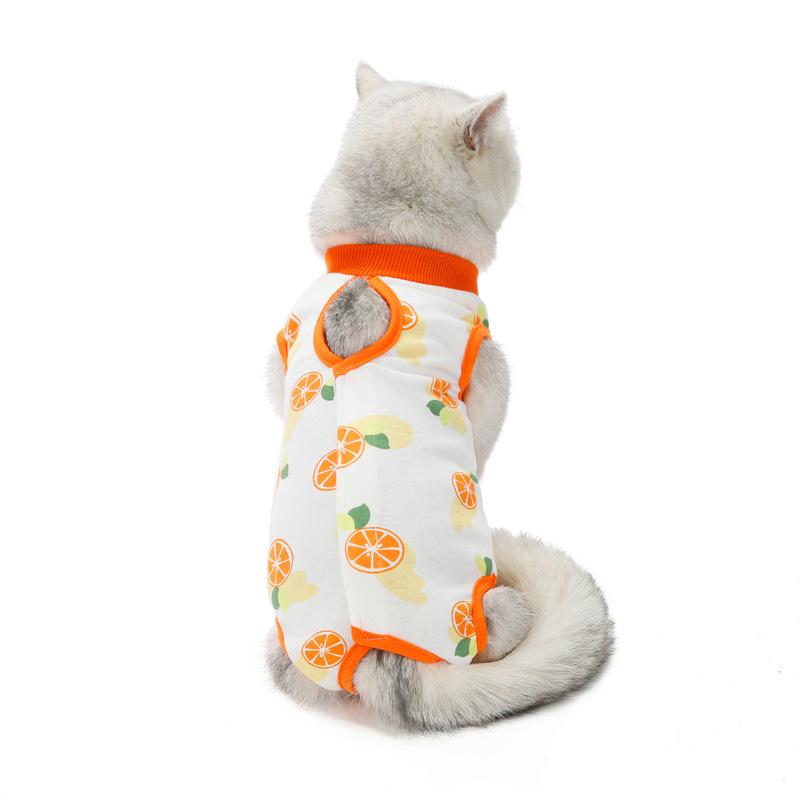 Pet Recovery Suit Soft Thin Breathable Prevent Licking Cotton Print Cat Post Surgery Shirt for Indoor Outdoor orange M