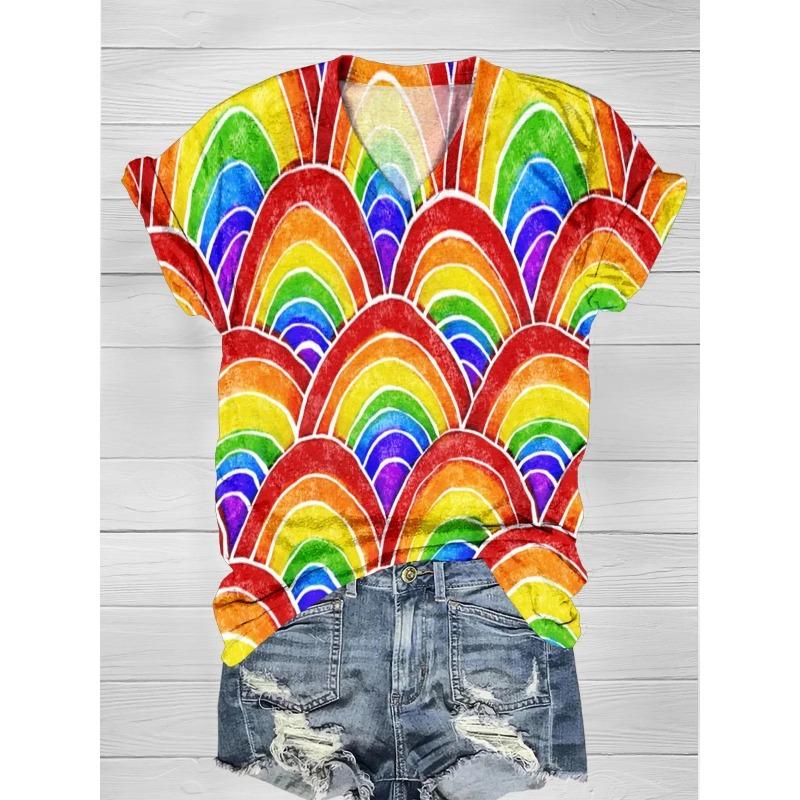 Damen 3D-Druck T-Shirt Kurzarm V-Ausschnitt Freizeit-Top für Sommer & Frühling T-Shirts