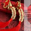 Copper Gourd Pendant with Chinese Emperor Coins, Gold Edges & Knot, Red Tassel for Home Decor