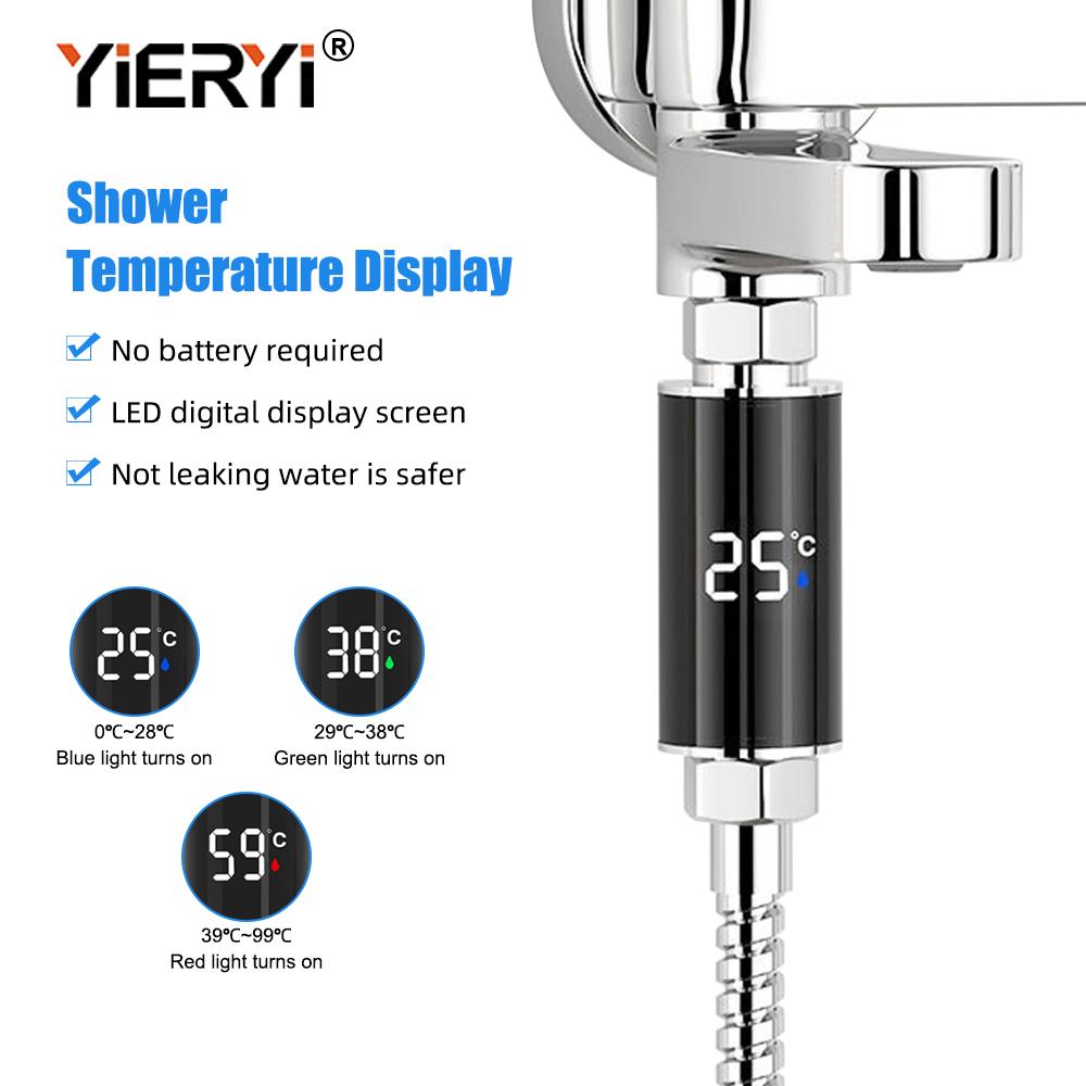 Yieryi LED Sprchový teploměr Není potřeba baterie Senzor teploty vody pro miminka Digitální displej Pro monitorovací nástroj na koupelnovou baterii