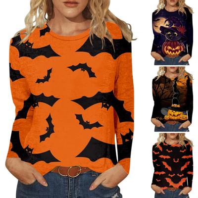 Damska koszulka codzienna z nadrukiem na Halloween i długim rękawem
