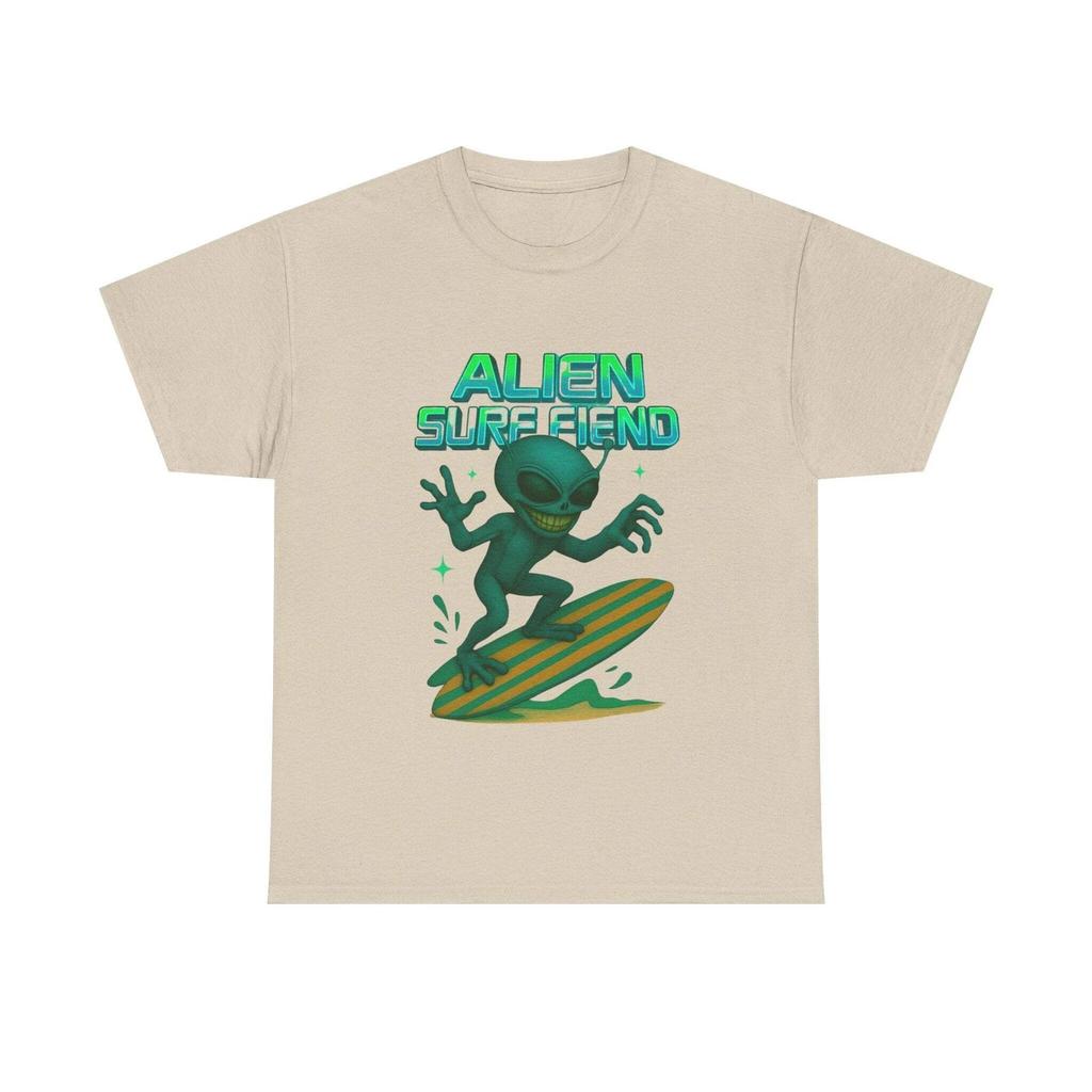 Alien Surf Fiend T-shirt Tops Tees Unisex UFO Surfing Tee Wave Rider Fun Surfer Gift Ocean Lover