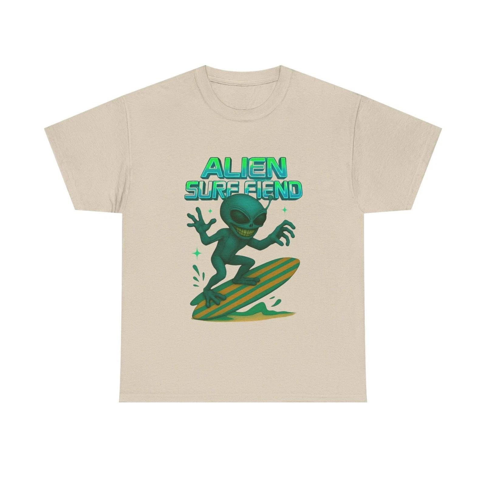 Alien Surf Fiend T-shirt UFO Surfing Tee Wave Rider Fun Surfer Gift Ocean Lover M