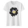 Womens Cotton  Daisy Print Base Tshirt Loose round Neck Casual Short Sleeve Fashion Top Wholesale Clothing Summer