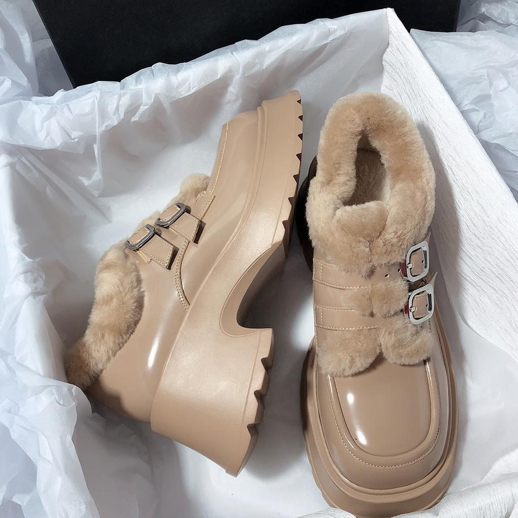 Women's leather fashion lightweight height increase soft sole winter warm snow boots lined with fleece non-slip casual sports cotton boots