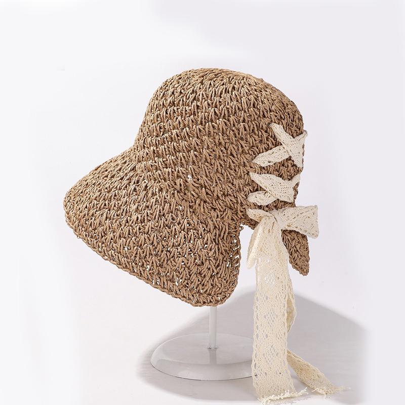 Hat Versatile Style Straw Woven Sweet Lace Bow Female Sunshade Hats Fisherman