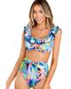 Azura Exchange Gerüschter Badeanzug mit tropischem Druck, quadratischem Ausschnitt und hoher Taille