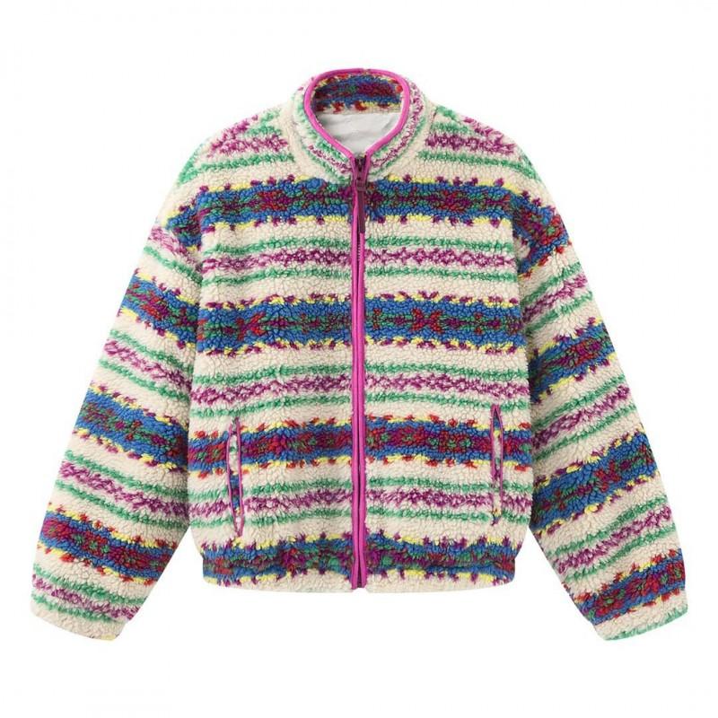Womens Winter Warm Fleece Lined Knit Patterned Coat With Stand Collar Loose Fit Casual Outerwear