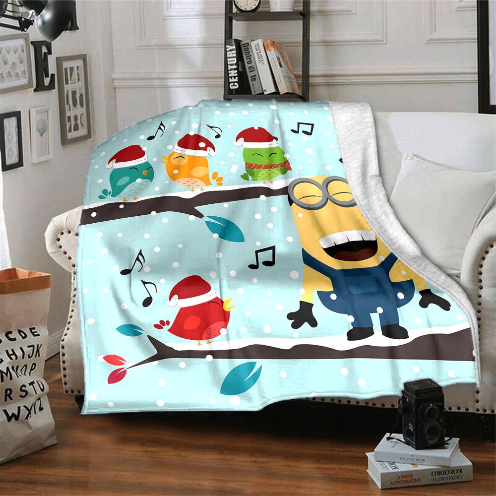 1Pc Christmas Minions Celebration Blanket Soft Throw Blanket For Home Bedroom Bed Sofa Travel Office Solid Christmas Blanket