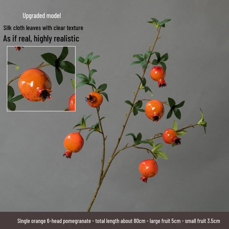 High-End Artificial Pomegranate Flower & Fruit Tree Branch Arrangement for Living Room or Dining Table Decor.