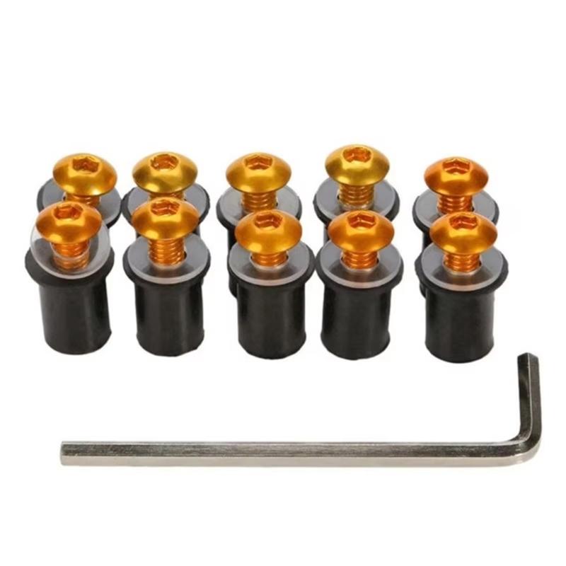 10pcs Motorcycle M5x16mm Windscreen Screw Bolts Nuts Universal Windshield Aluminum Fastener Kit Motorbike Accessories