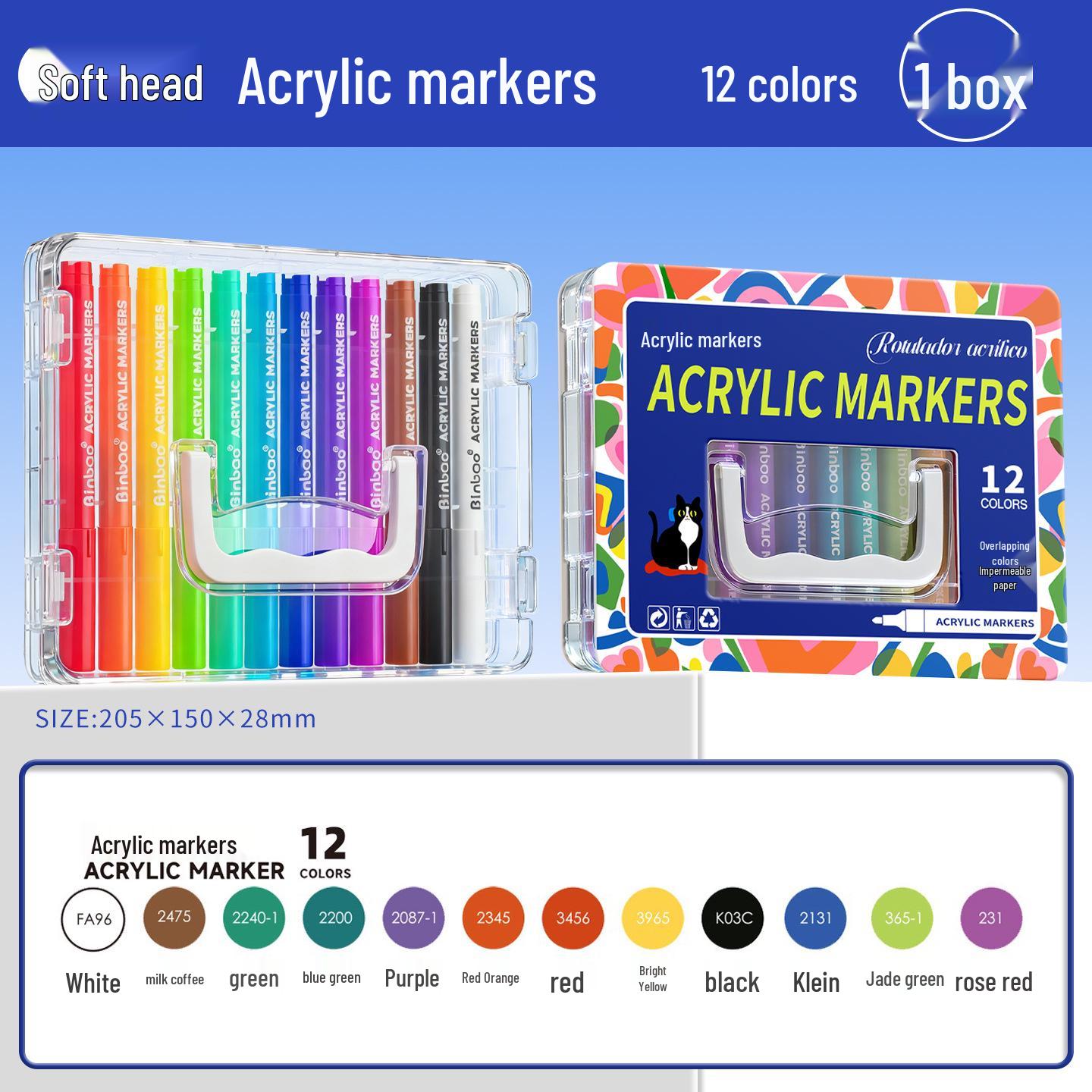 

Soft Tip Direct-Ink Acrylic Marker & Stacking Box – Non-Bleeding, Strong Coverage for Elementary Students