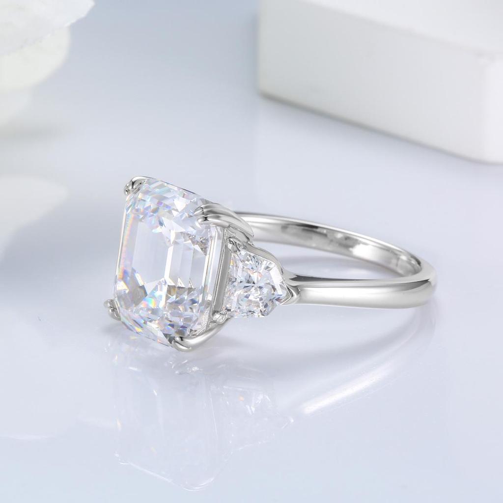 S925 Sterling Silver Square Pagoda Cut Ring with D Color Zircon for Women