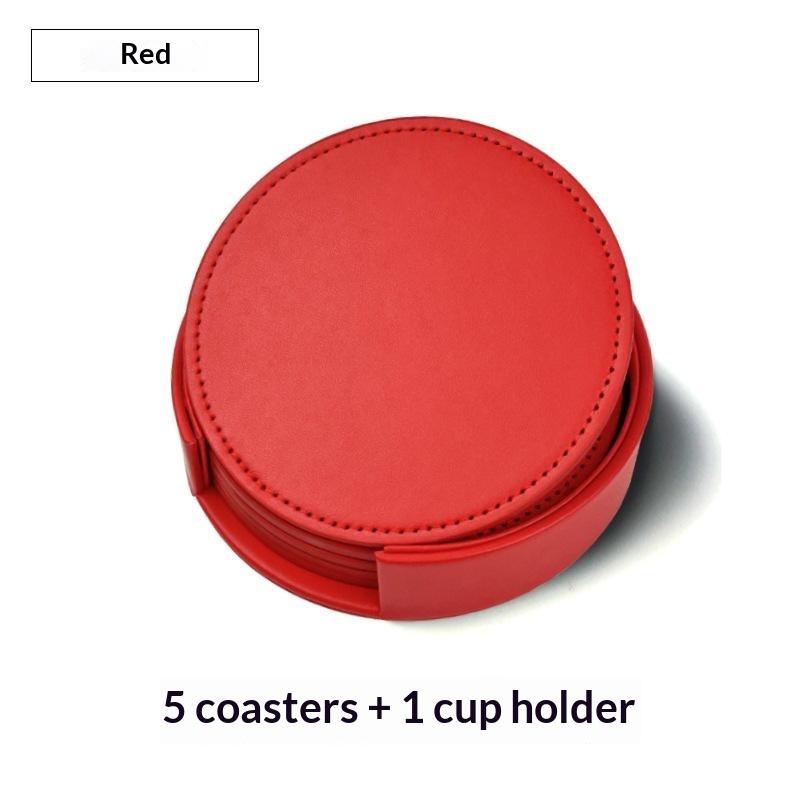 Doppelseitiges Leder-Getränkeuntersetzer-Set Saubere Nähte Hitzebeständige Kaffeetassenunterlage Leicht zu reinigen Holz-Tischzubehör