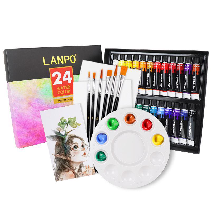 LANPO Acrylic Paint Set: 24 Colors, Waterproof, Beginner-Friendly, Boxed for DIY Projects