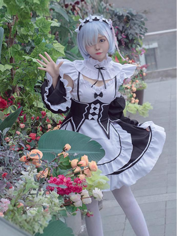 Re:Kostým pro cosplay Zero Rem & Ram nadměrné velikosti - Roztomilý služebnický outfit pro crossdressery