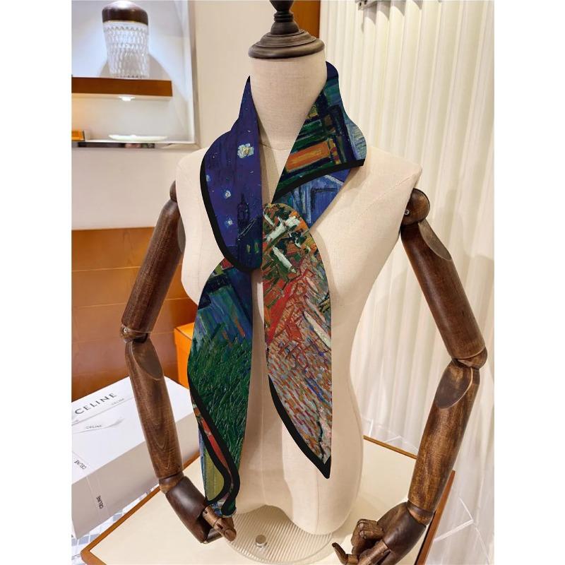 90x90cm New Design Van Gogh Painting Twill Silk Scarf Square Scarves Lady Wraps Kerchief Woman Neck Shawl Wraps Echarpes