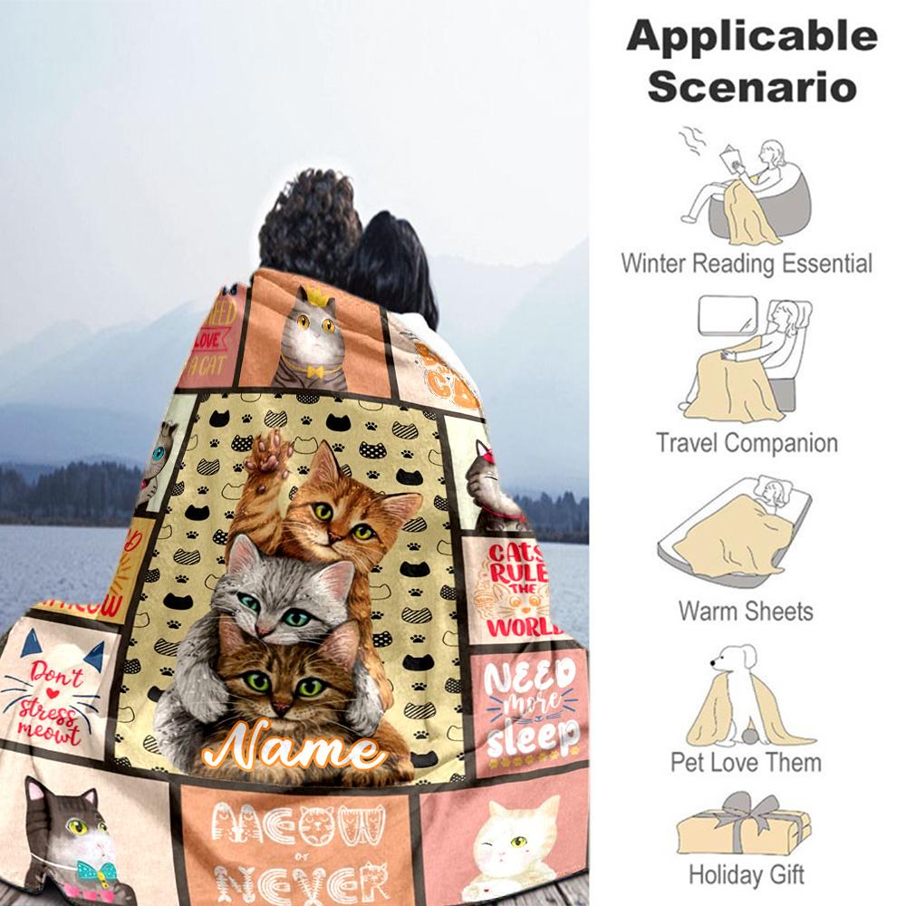Many Kittens Customize Text Blanket Multi-purpose Personalized Blanket Soft & Cozy Suitable for Seaside Livingroom Bed Sofa for All Occasions